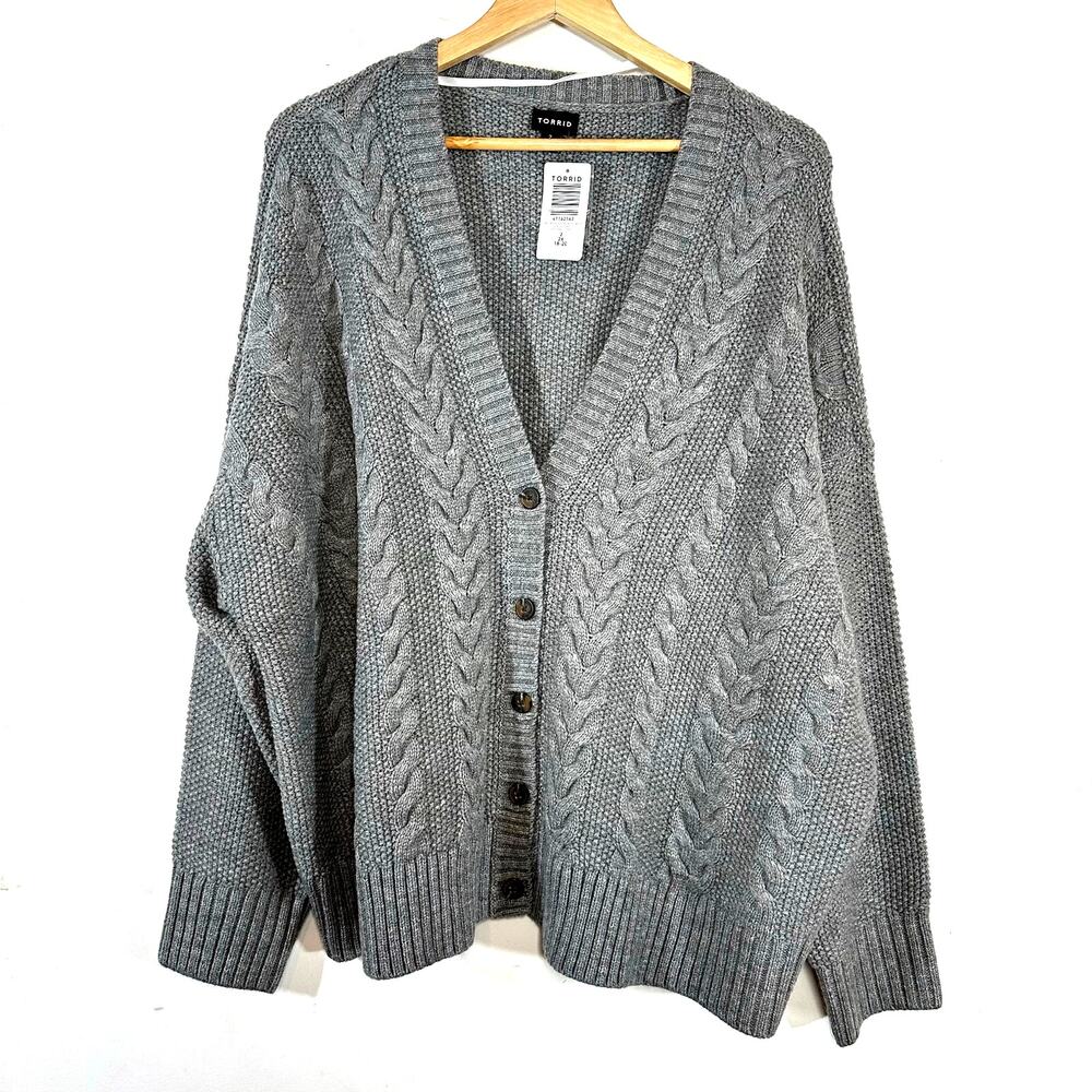 TORRID Grey Chunky Cable knit Cardigan Womans Plus 2X NWT casual comfort - Picture 3 of 10